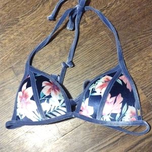 PINK blue floral velvet triangle halter swim top size medium